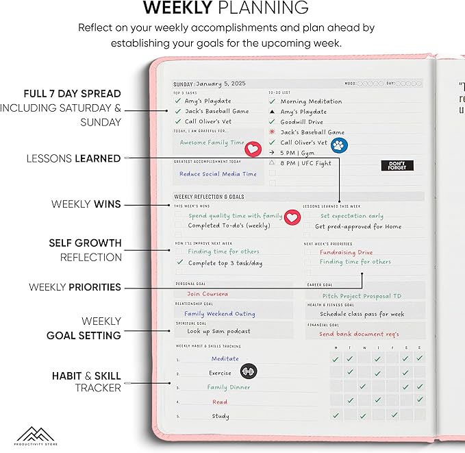 PRODUCTIVITY STORE Pro Max - Undated, 2025 Planner, 8.5" x 11" - The #1 Productivity Planner to Achieve Your 2025 Goals - Planner 2025-2026 - Pink - A4