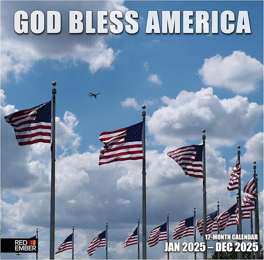 RED EMBER God Bless America 2025 Wall Calendar 12 Month | 12" x 24" Open | Thick & Sturdy Paper | Giftable | Calendar 2025