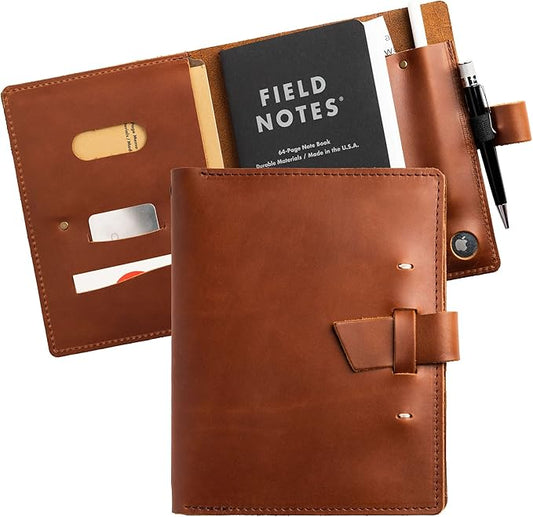 Portfolio Binder for Men and Women, Tech Portfolio Organizer for Business, Leather Folio Canvas Notebook with Air Tag, Apple Pencil, Phone, Cards