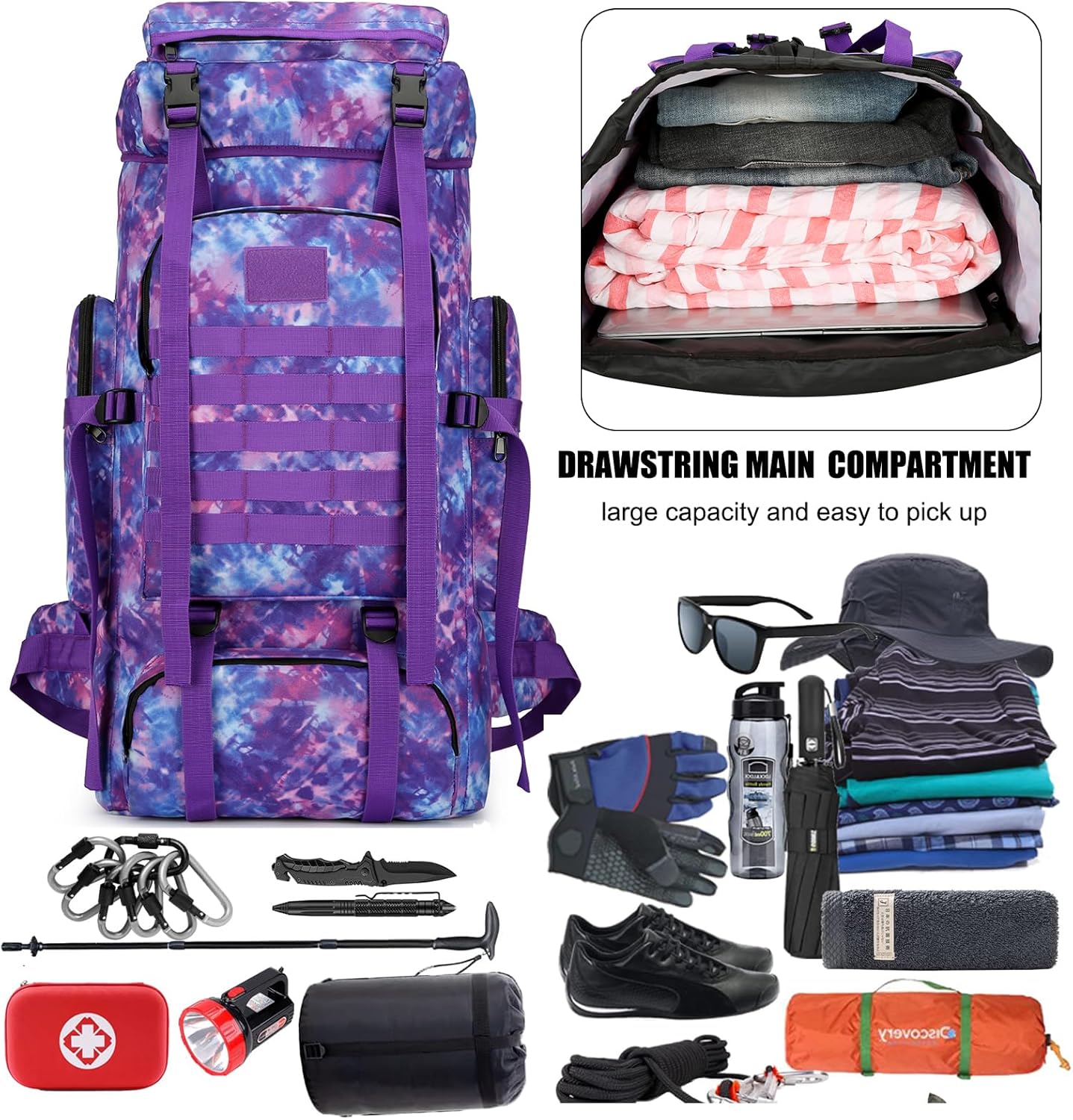 Hiking Backpack for Men 70L/100L Camping Backpack Military Rucksack Molle 3 Days Assault Pack for Climbing