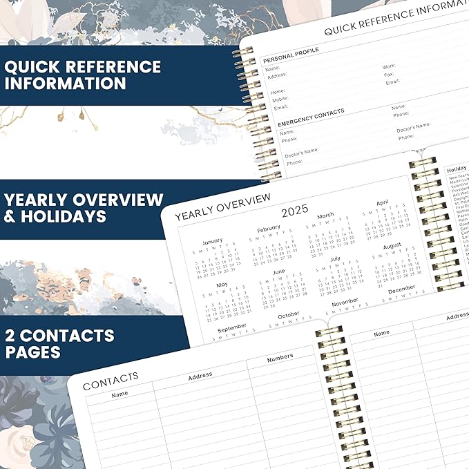 2025 Planner - JAN 2025 - DEC 2025, Planner 2025, 8" x 10", Weekly Monthly Planner 2025, Calendar Planner 2025 with Spiral Bound, Floral