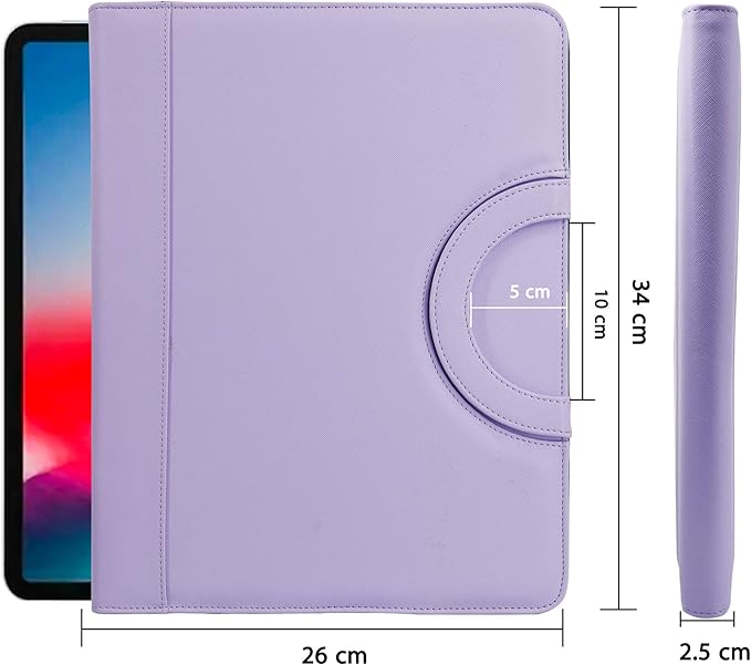 GraduatePro Portfolio Binder Leather Zippered Padfolio Folder Business Case Organizer Bag for Pad Notebook Resume for Women Graduation Gift, Purple