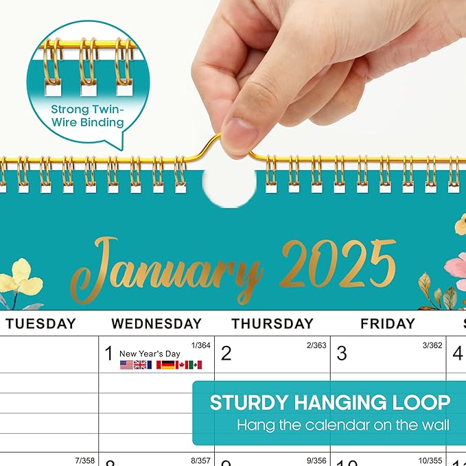 2025 Wall Calendar, Monthly Wall Calendar from January 2025 to June 2026, 11.5" x 14.7", Spiral Binding Hanging Wall Calendar, Perfect for Home or Office, Floral