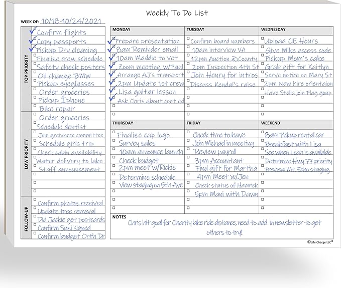 Weekly To Do List Notepad, 60 Page Task Planning Pad w/Daily Checklist, Priority Todo Checkbox & Notes. Desk Notebook to Organize Office 11 X 8.5