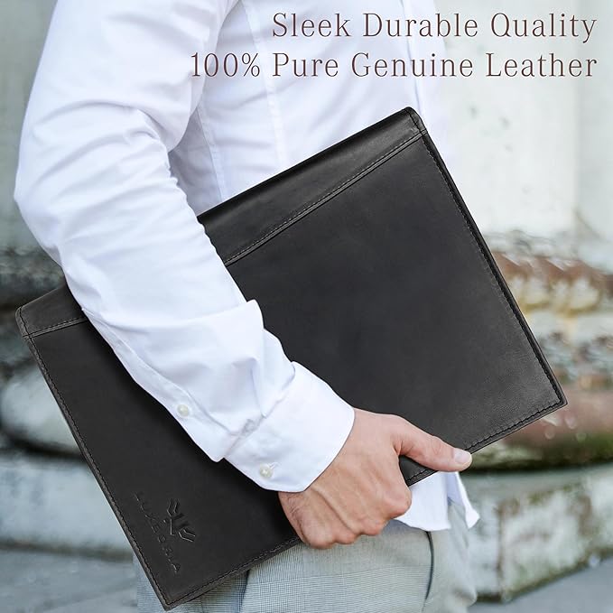 Leather Portfolio Professional Organizer Padfolio – Resume Folder, Document Binder w/Business Card Holder, Portfolios for Men & Women, Office & Business Supplies by Luxeoria | (Medium - Black)