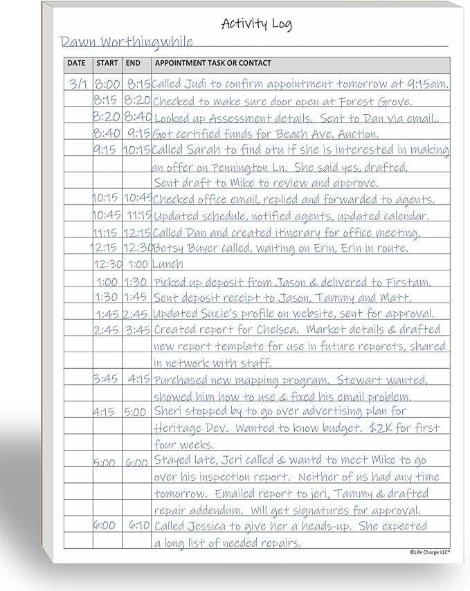 Activity Log Notepad, 60 Page Planning Pad to List a Task, Action or Contact. A Versatile Work Tool to Track Time & Organize Office Productivity. 8.5 X 11, A4 Sheets.