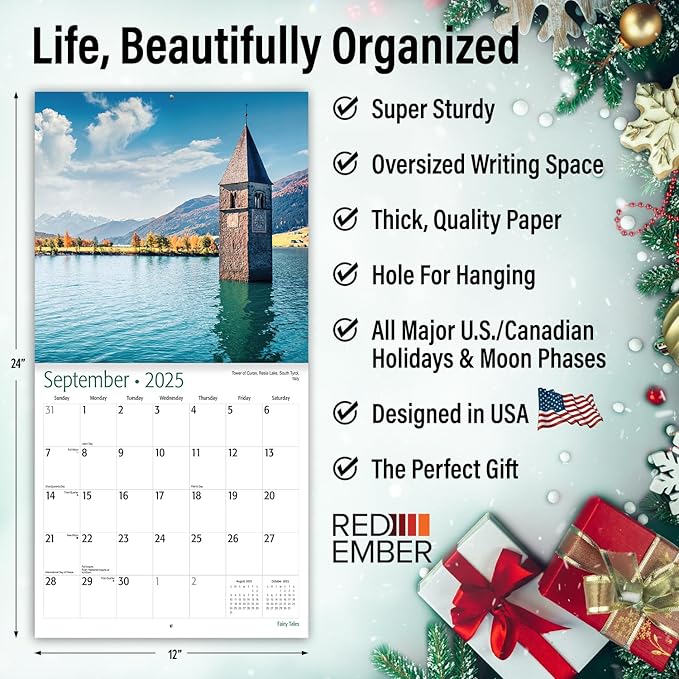 RED EMBER Fairy Tales 2025 Wall Calendar 12 Month | 12" x 24" Open | Thick & Sturdy Paper | Giftable | Calendar 2025