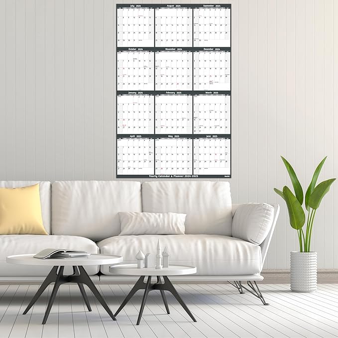 Yearly Wall Calendar 2024-2025 - Large Yearly Calendar Vetical, Jul 2024 - Jun 2025, 25.2" x 38.2" (Open), 2024-2025 Calendar, Large Wall Calendar, Full Year Paper Calendar with Notes, Thicker Paper