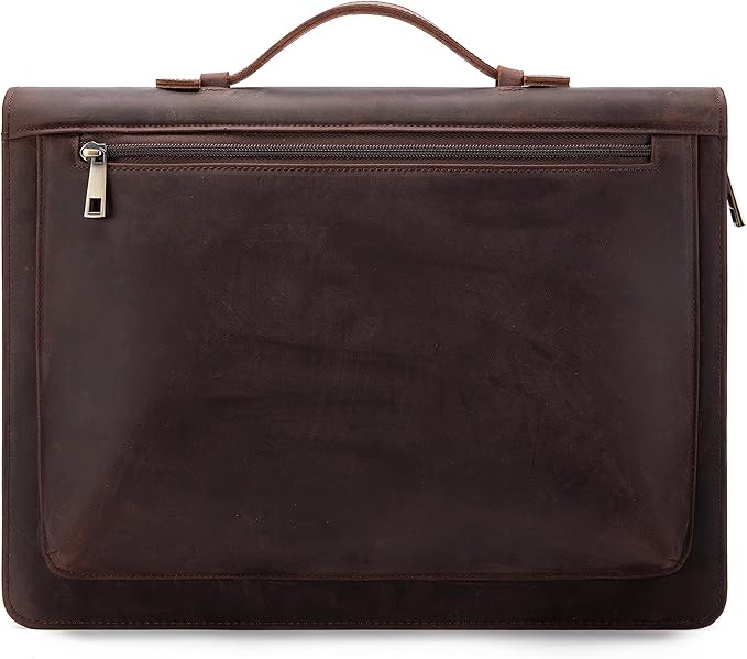Handmade Vintage Crazy Horse Leather Portfolio Letter (A4) Size Notepad,Business Organizer Padfolio with Handle, for iPad Pro/Microsoft Surface Pro/13 inch Tablet (Non-Custom, Dark Brown)