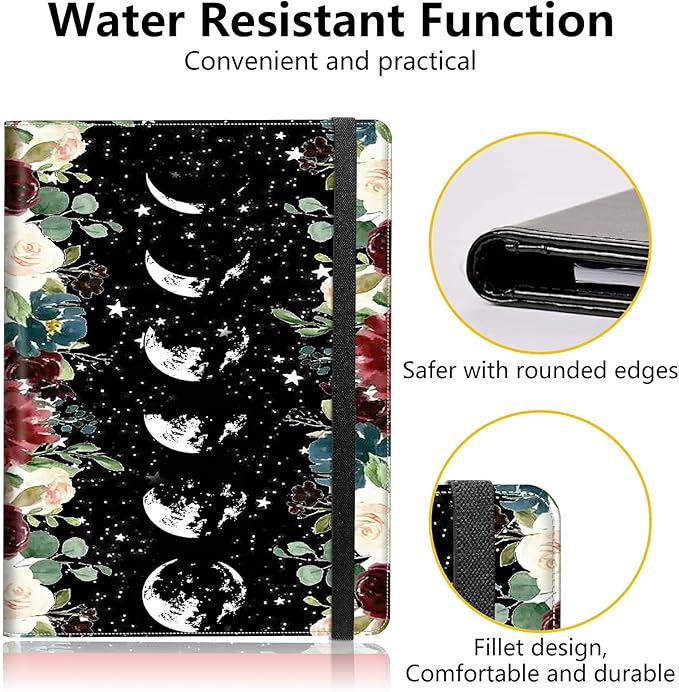 PU Leather Padfolio Folder Clipboard Portfolios Organizer Conference Document Organizer with Business Card Holder Storage Clipboard Writing Pad,Moon Wild Floral