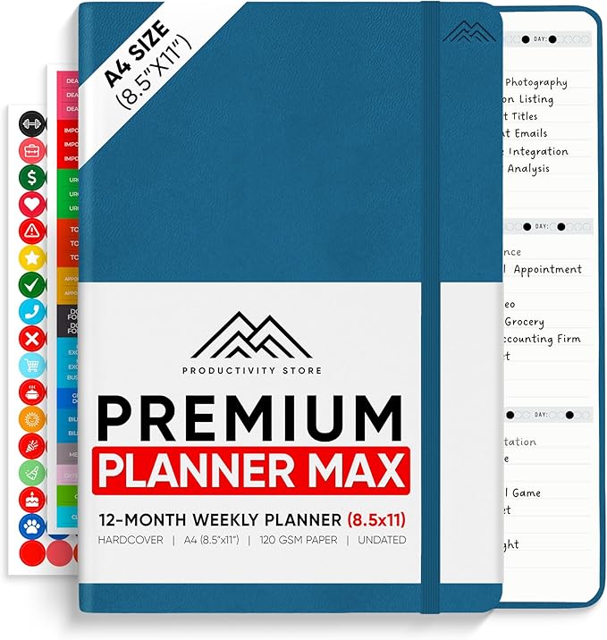 PRODUCTIVITY STORE Pro Max - Undated, 2025 Planner, 8.5" x 11" - The #1 Productivity Planner to Achieve Your 2025 Goals - Planner 2025-2026 - Navy - A4
