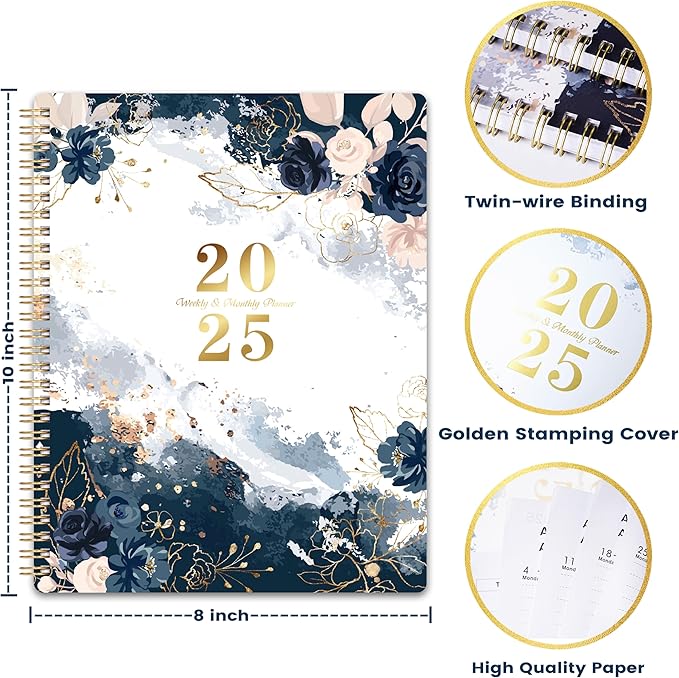 2025 Planner - JAN 2025 - DEC 2025, Planner 2025, 8" x 10", Weekly Monthly Planner 2025, Calendar Planner 2025 with Spiral Bound, Floral