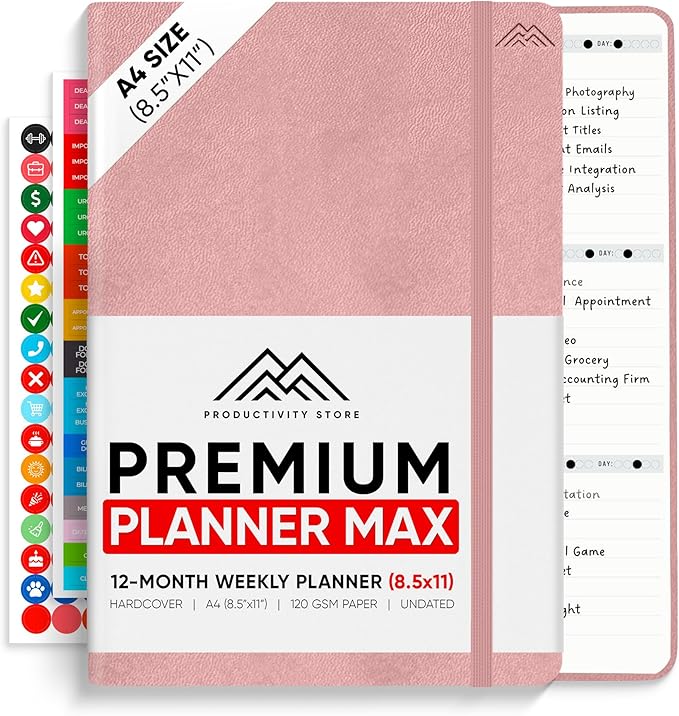 PRODUCTIVITY STORE Pro Max - Undated, 2025 Planner, 8.5" x 11" - The #1 Productivity Planner to Achieve Your 2025 Goals - Planner 2025-2026 - Pink - A4