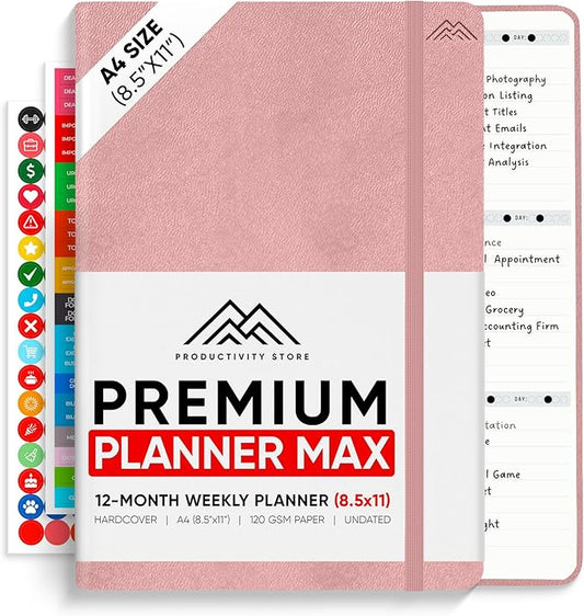 PRODUCTIVITY STORE Pro Max - Undated, 2025 Planner, 8.5" x 11" - The #1 Productivity Planner to Achieve Your 2025 Goals - Planner 2025-2026 - Pink - A4
