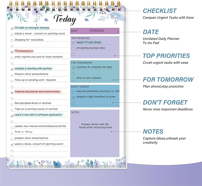 To Do List Notepad - To Do List Notebook for Work with 52 Sheets, 6.5" x 9.8" Checklist Productivity Organizer with Hourly Schedule for Task Management-Violet