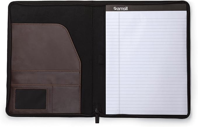 Samsill Vintage Portfolio/Zipper Faux Leather Portfolio, Book Style Hardback Design, Business & Interview Padfolio Organizer, 8.5 x 11 Writing Pad, Dark Brown