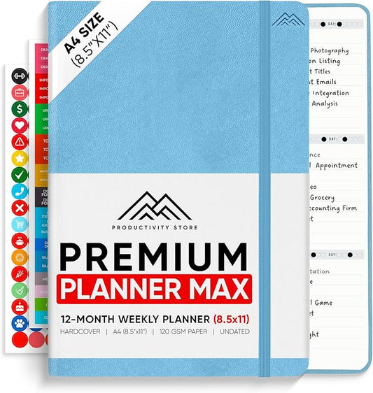 PRODUCTIVITY STORE Pro Max - Undated, 2025 Planner, 8.5" x 11" - The #1 Productivity Planner to Achieve Your 2025 Goals - Planner 2025-2026 - Blue - A4