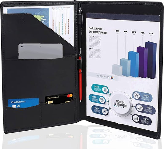 Succor Genuine Leather Business Portfolio Organizer-Professional Padfolio-Leather Binder-Document Holder-Resume Folder-A4 PAD Folio for Men and Women-13”x10”-Black