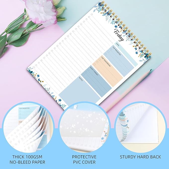 To Do List Notepad - To Do List Notebook for Work with 52 Sheets, 6.5" x 9.8" Checklist Productivity Organizer with Hourly Schedule for Task Management-Azure