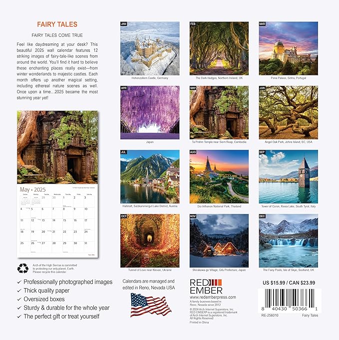 RED EMBER Fairy Tales 2025 Wall Calendar 12 Month | 12" x 24" Open | Thick & Sturdy Paper | Giftable | Calendar 2025