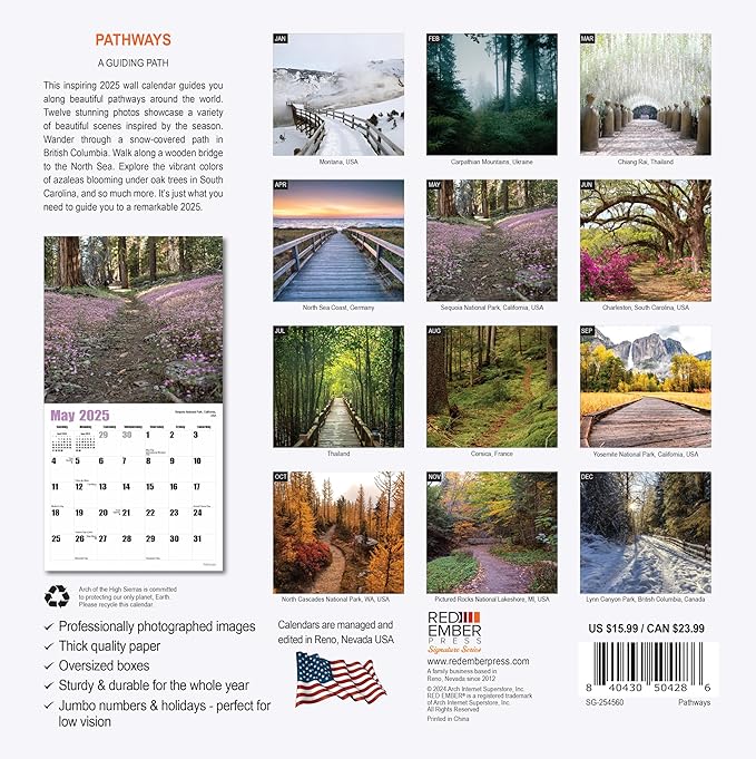 RED EMBER Signature - Pathways 2025 Wall Calendar 12 Month | 12" x 24" Open | Thick & Sturdy Paper | Giftable | Calendar 2025