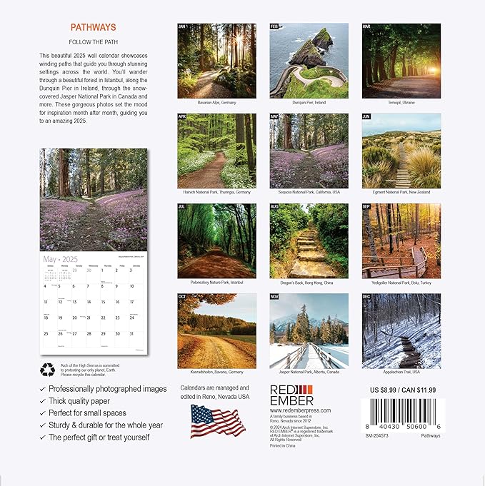 RED EMBER Untamed & Beautiful Pathways Mini 2025 Wall Calendar 12 Month | 7" x 14" Open | Thick & Sturdy Paper | Giftable | Calendar 2025