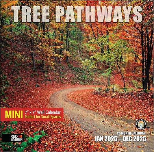 RED EMBER Tree Pathways Mini 2025 Wall Calendar 12 Month | 7" x 14" Open | Thick & Sturdy Paper | Giftable | Calendar 2025
